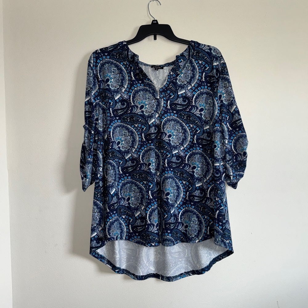 Womens Plus Blue Paisley Blouse 4x